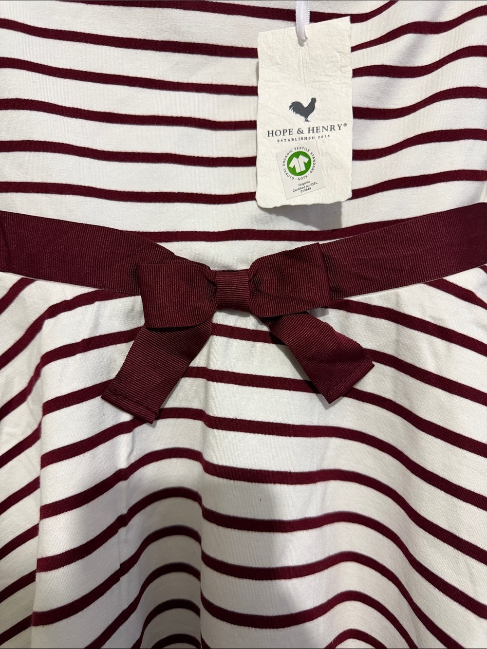 Hope & Henry Girls' Skater Striped Ribbon Waist Dress Independence Day Organic - Picture 5 of 7